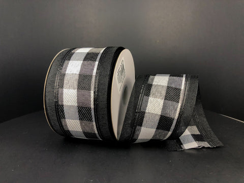 Black & White Buffalo Plaid Wired Ribbon - 2.5" x 10yds