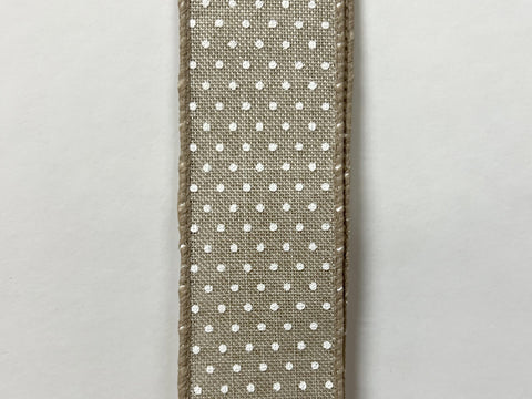 Burlap & White Microdot Wired Ribbon - 1.5" x 50yds
