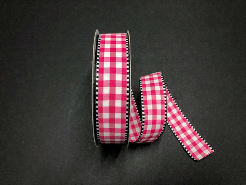 Pink Gingham w/ Black & White Edge Wired Ribbon - 1.5" x 50yds