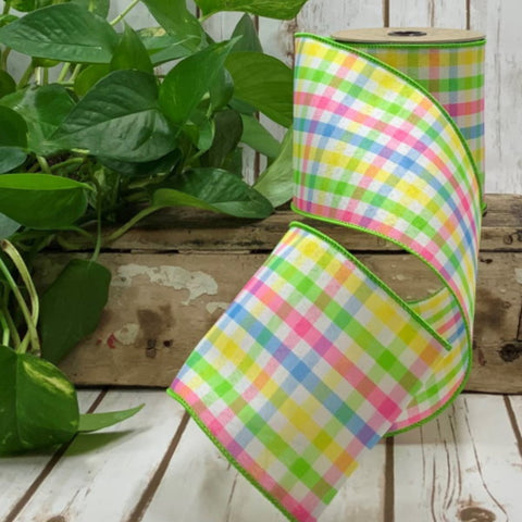 Spring Check Gingham Wired Ribbon - 4" x 10yds