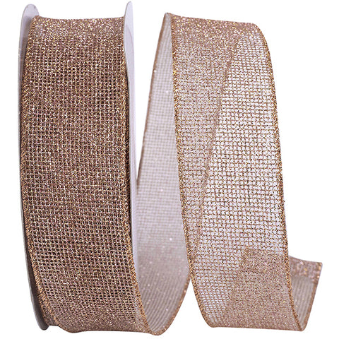 Rose Gold Metallic Netted Wired Ribbon - 1.5” x 20yds