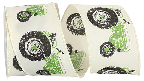 Green Tractor Wired Edge Ribbon - 2.5" x 10yds