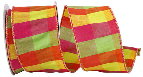 Multi Color Summer Plaid Wired Ribbon - 2.5" x 10yds