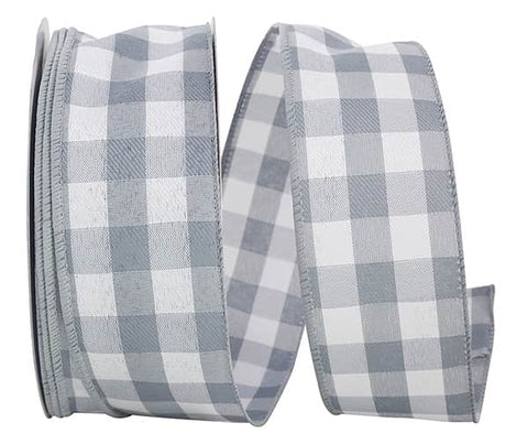 Gray & White Plaid Wired Ribbon - 2.5" x 50yds