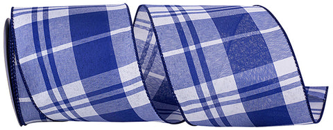 Cobalt Blue Grand Plaid Wired Ribbon - 4" x 10yds