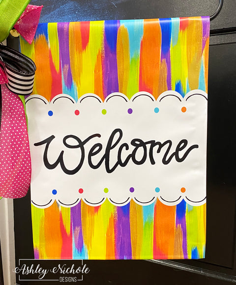 Abstract Welcome - COLORFUL - Vinyl Garden Flag