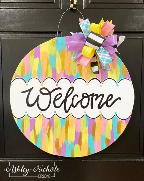 Abstract Welcome - PASTELS - Plaque Door Hanger (UV Printed ONLY)