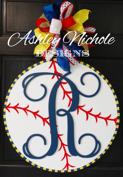 Baseball with Monogram Door Hanger