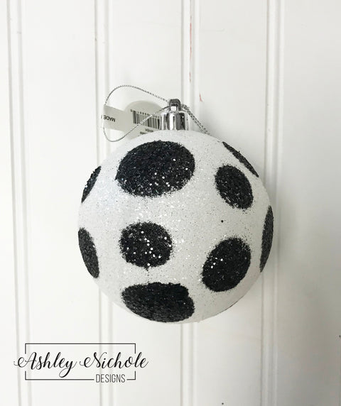 100mm - Glitter Polka Dot Ball Plastic Ornament - Black & White