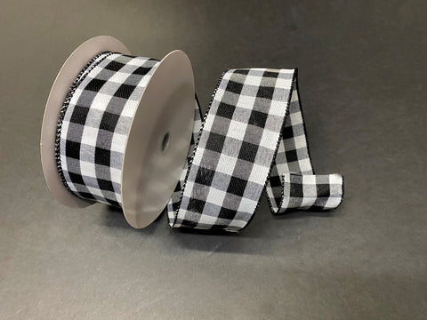 Black and White Buffalo Check Wired Edge - 2.5" - 50 YDS
