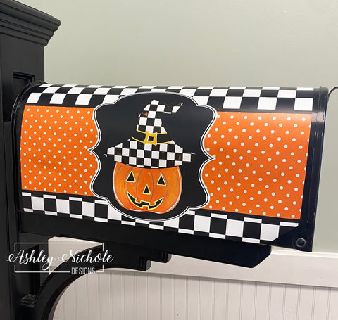 Checkered Witch Jack-O-Lantern - Magnetic Vinyl Mailbox Cover