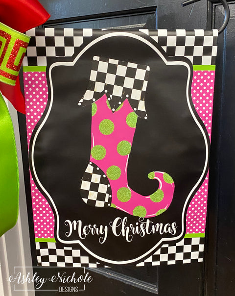 Christmas Stocking - Colorful Whimsical - Vinyl Garden Flag