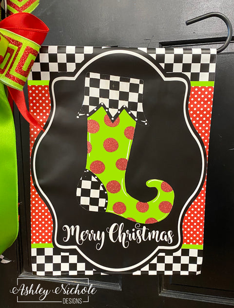 Christmas Stocking - Glittered & Whimsical - Vinyl Garden Flag