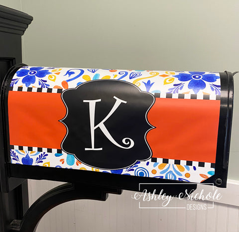 Cool Blues Fall Initial - Magnetic Vinyl Mailbox Cover