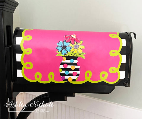 Crazy Dot Flower Pot - Magnetic Vinyl Mailbox Cover