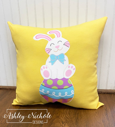 Custom Pillow - Cute as a Button - Bunny on Daffodil Outdoor Fabric