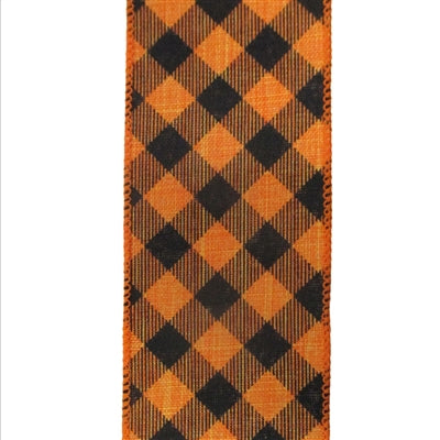 Black & Orange Checked Wired Ribbon - 2.5" x 10yds