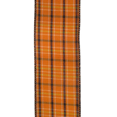 Black & Orange Plaid Wired Ribbon - 2.5" x 10yds