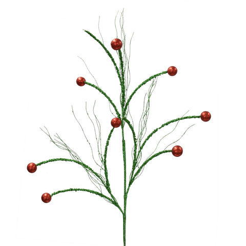 36.75" Crazy Glittered Ball & Grass Spray - Green & Red