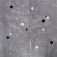18" Wild Glitter Pine Stem With Balls - Silver, White & Black