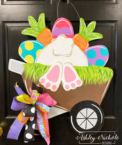 Wheelbarrow Easter Bunny Door Hanger AshleyNichole Designs