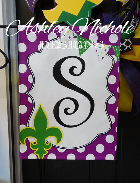Mardi Gras Initial - Vinyl Garden Flag