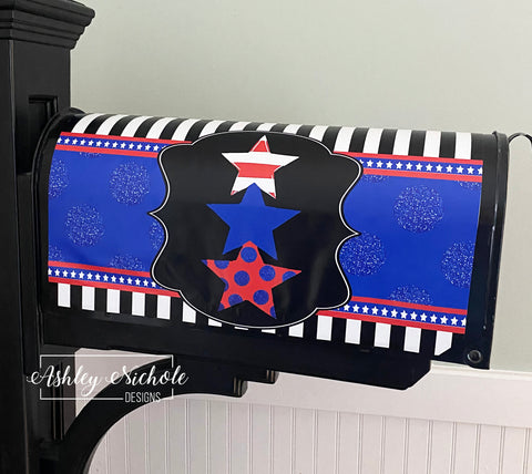 Glitter Star Stack Patriotic - Magnetic Vinyl Mailbox Cover