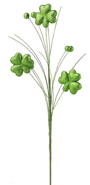 22.5" Glittered Shamrock Spray - Green