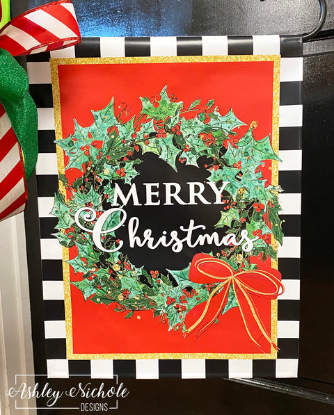 Holly Wreath - Merry Christmas - Vinyl Garden Flag