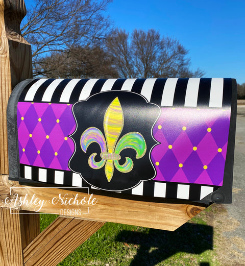 Fleur De Lis - Abstract - Mardi Gras - Magnetic Vinyl Mailbox Cover
