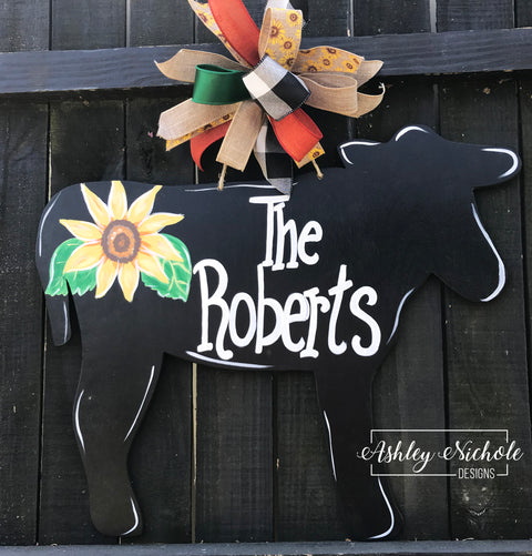 Cow - Floral - Door Hanger