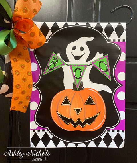 Ghost-Boo and Happy Pumpkin - Vinyl Garden Flag