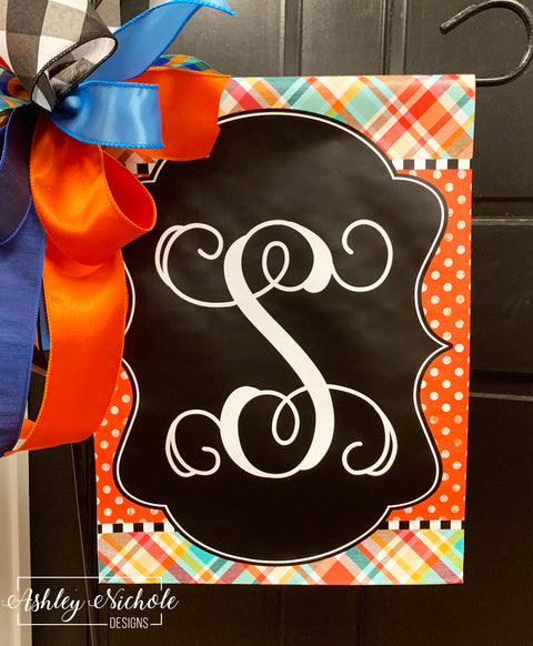 Fall Plaid Colorful Initial - Vinyl Garden Flag
