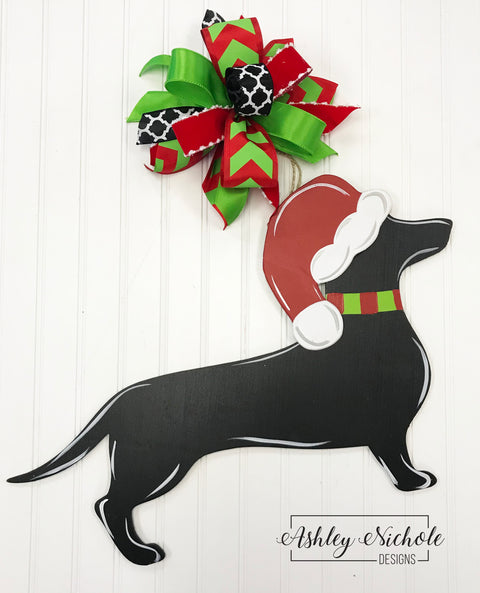 Dog or Cat CHRISTMAS Silhouette Door Hanger with Santa Hat (Hand Painted)