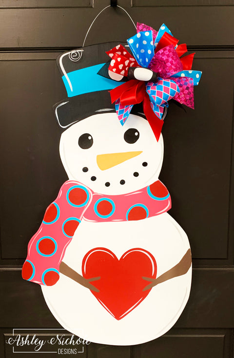 Snowman and Heart Door Hanger - (Hand Painted)