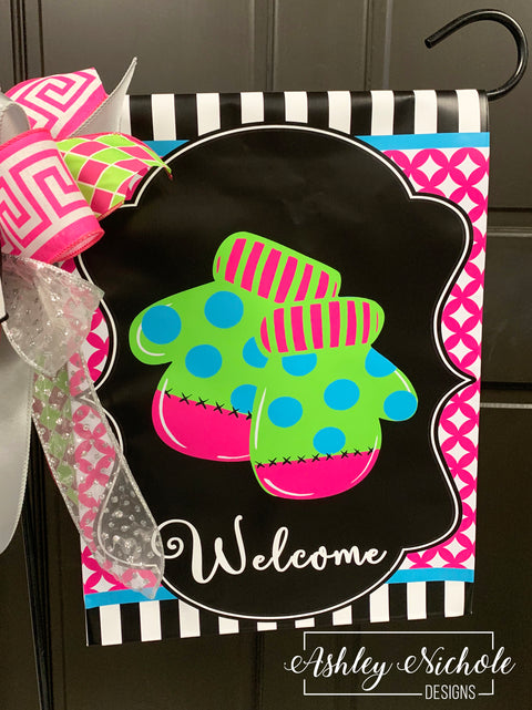 Mittens - Pink and Blue - Vinyl Garden Flag