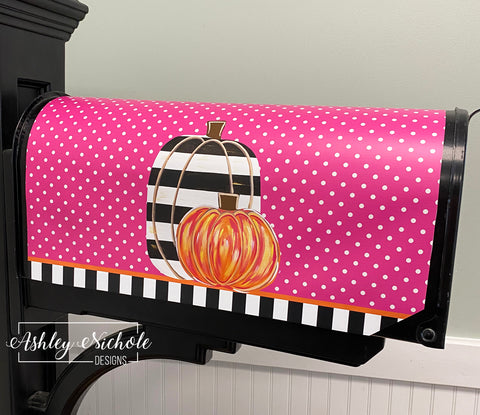 Pink & Sassy Autumn Pumpkin - Magnetic Vinyl Mailbox Cover