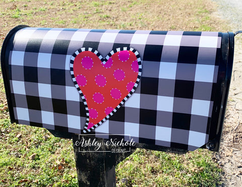 Funky Heart Valentine Buffalo Check - Magnetic Vinyl Mailbox Cover