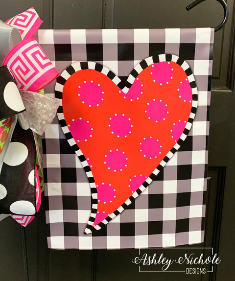 Funky Heart Valentine Buffalo Check - Vinyl Garden Flag