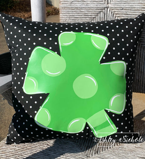 Custom Pillow - Polka Dot Shamrock on Black & White Mini Dot Outdoor Fabric