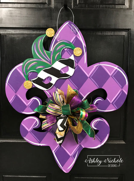 Fleur De Lis - Diamond - Mardi Gras Door Hanger