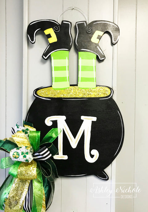 St. Patrick's Day Leprechaun Pot of Gold Door Hanger (Hand-Painted)