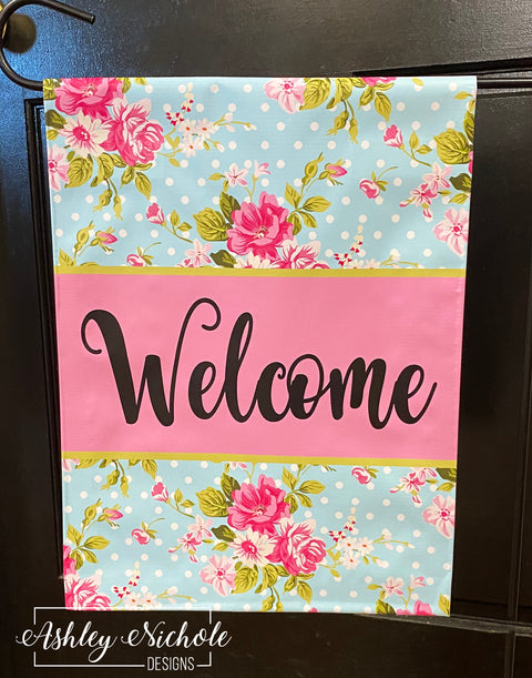 Pink Peony Bliss "Welcome" - Vinyl Garden Flag