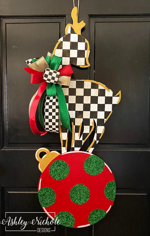 Reindeer & Ornament Christmas Door Hanger (Hand Painted)