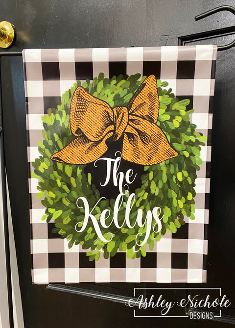 Buffalo Check with Boxwood Wreath - Vinyl Garden Flag