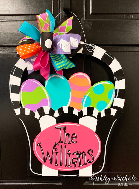 Easter Basket - COLORFUL & FUNKY - Door Hanger (Hand-Painted)