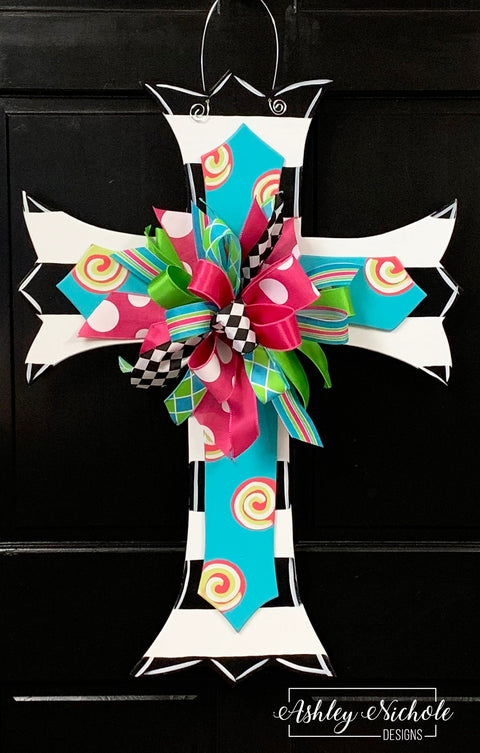 Scalloped Cross-Layered-Swirl-Door Hanger (Hand-Painted)