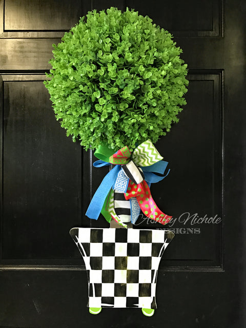 Spring Topiary - Single Ball Checkered - Door Hanger