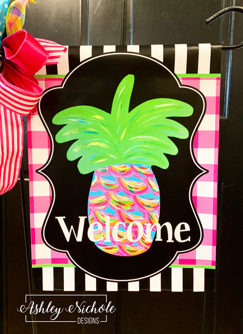 Pineapple - Tropical Colors Abstract - Vinyl Garden Flag