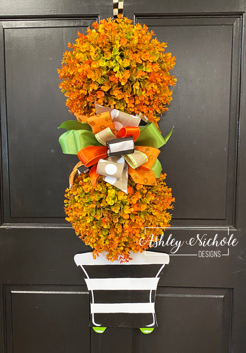 Fall COLORED Topiary - Double Ball Stripe - Door Hanger